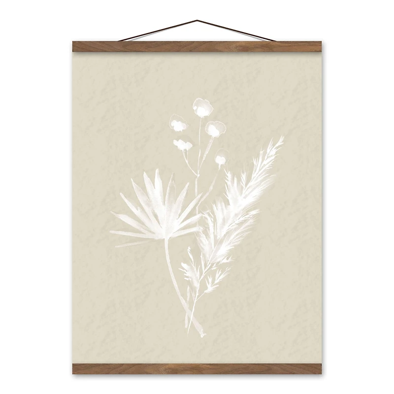 Boho Leaves Silhouette I Teak Hanging Canvas