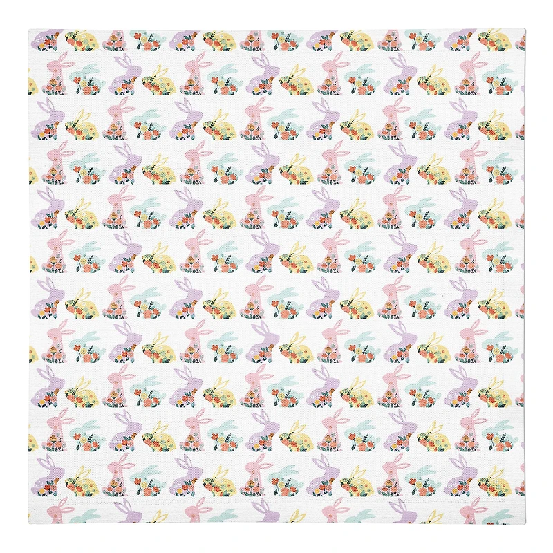 Pastel Floral Rabbits 10" x 10" Cotton Twill Napkin