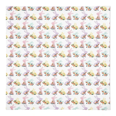 Pastel Floral Rabbits 10" x 10" Cotton Twill Napkin