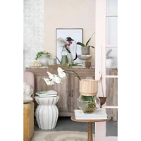 Hello Honey® 12" Natural Glass Vase with Removable Acacia Wood Collar