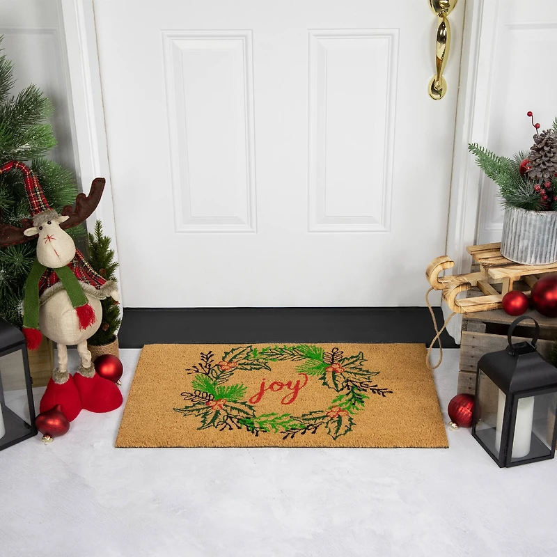 30" Joy Wreath Natural Coir Christmas Doormat