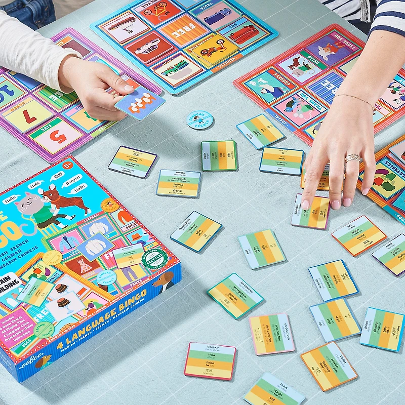 eeBoo Spanish, French, German & Mandarin Chinese 4 Language Bingo