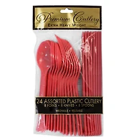 JAM Paper Red Premium Extra Heavy Weight Plastic Cutlery, 24ct.