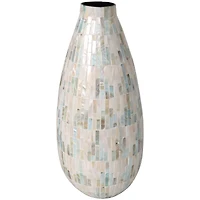 19" White Mother of Pearl Handmade Mosaic Inspired Vase with Pastel Blue & Pink Accents