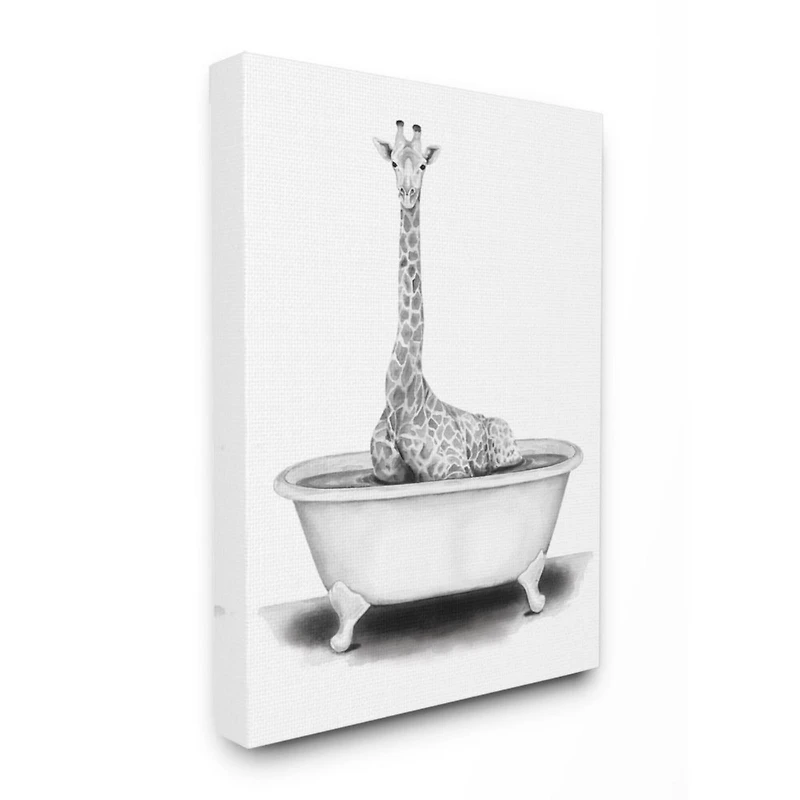 Stupell Industries Giraffe In A Tub Funny Animal Bathroom Drawing Canvas Wall Art