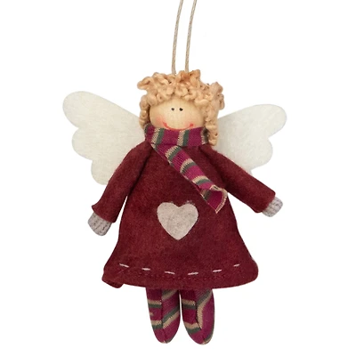 Angel Girl with Wings Hanging Christmas Ornament - 4.25" - Burgundy and Beige