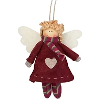 Angel Girl with Wings Hanging Christmas Ornament - 4.25" - Burgundy and Beige