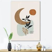 Designart - Abstract Sun & Moon With Minimal Plants