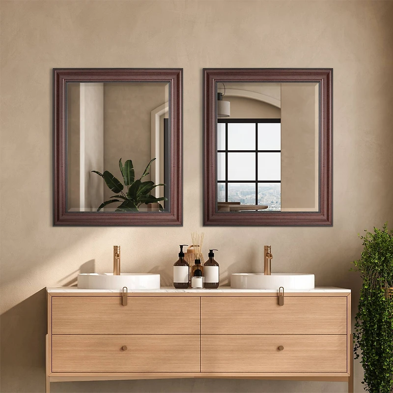 Head West Deep Cherry 28" x 34" Framed Beveled Accent Vanity Mirror