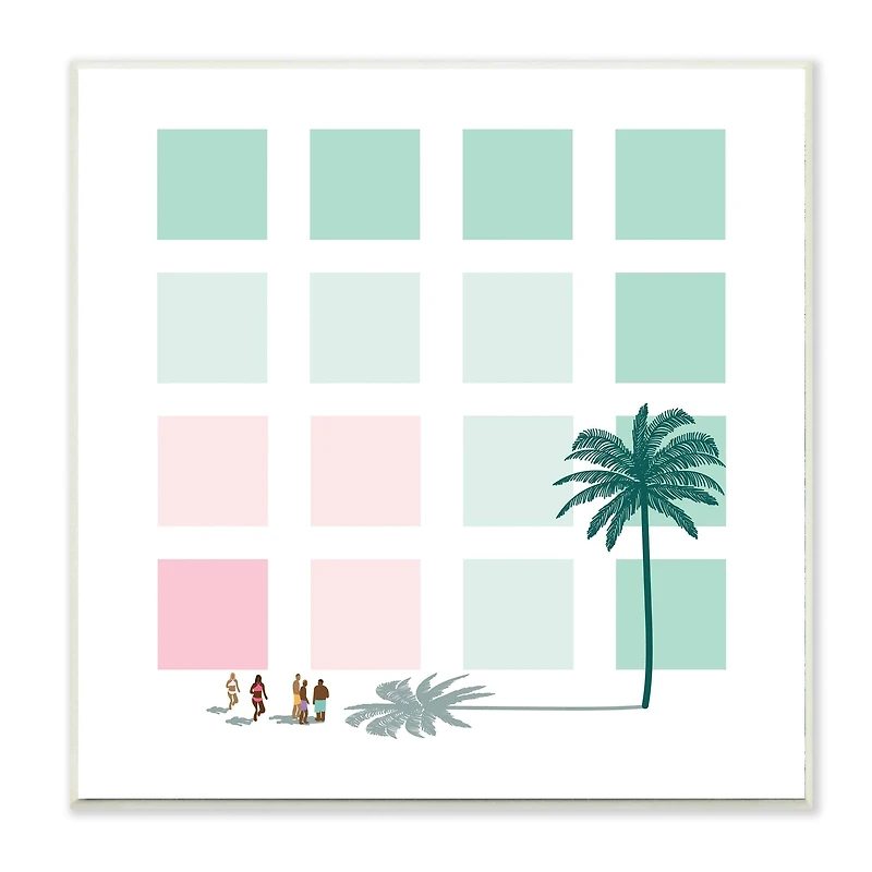 Stupell Industries Tropical Palms and Beach Goers Geometric Pattern, 12" x 12"