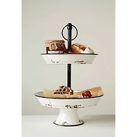 Hello Honey® 17" White Distressed 2-Tier Enameled Metal Tray