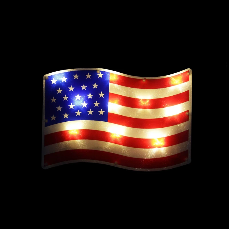 13.25" Red & White LED Lighted Patriotic American Flag Window Silhouette Accent