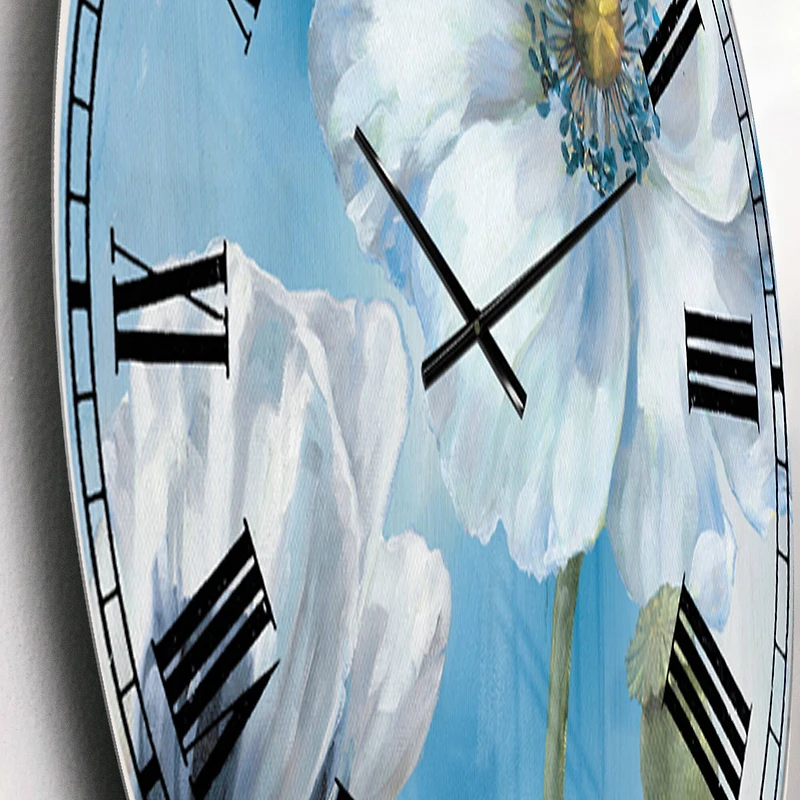 Designart 'Handpainted White Flower On Blue I Farmhouse Wall Clock
