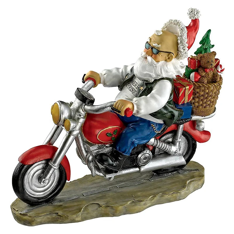 11" Old School Father Christmas Santa Biker Statue