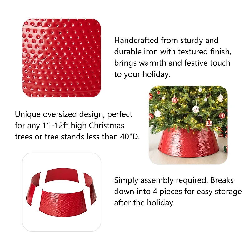 Glitzhome® Red 40.5" Hammered Metal Tree Collar