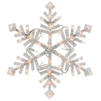15.5" White Lighted Snowflake Christmas Outdoor Window Silhouette