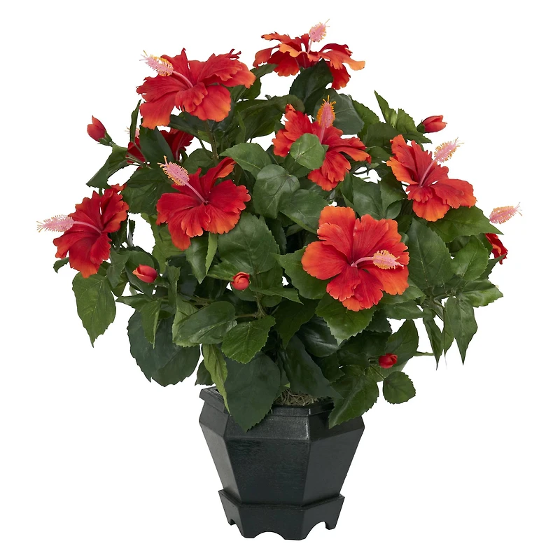 20" Orange Hibiscus with Black Hexagon Vase