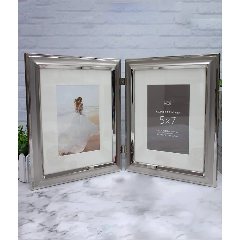 Expressions™ 2 Opening 5" x 7" Silver Hinged Frame with Mat by Studio Décor®