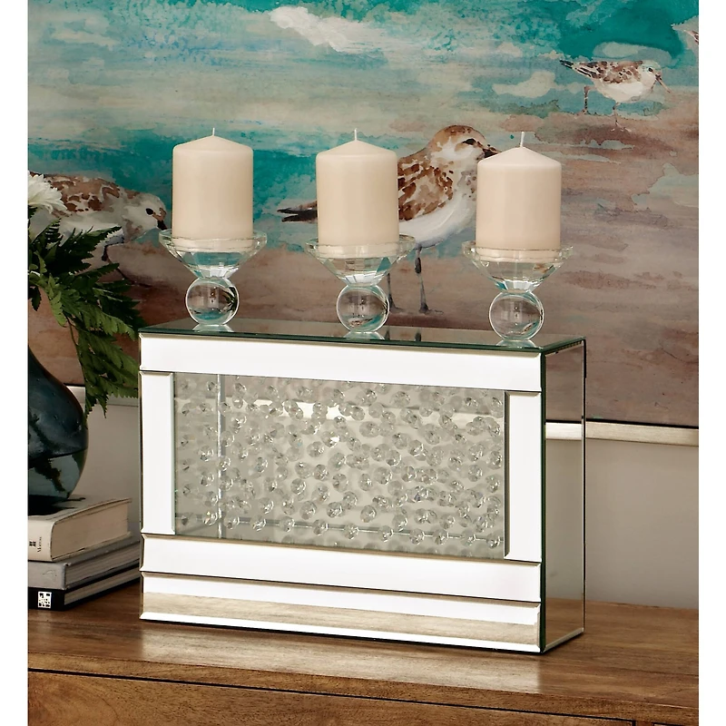 16" Silver Wood Glam Candlestick Holder