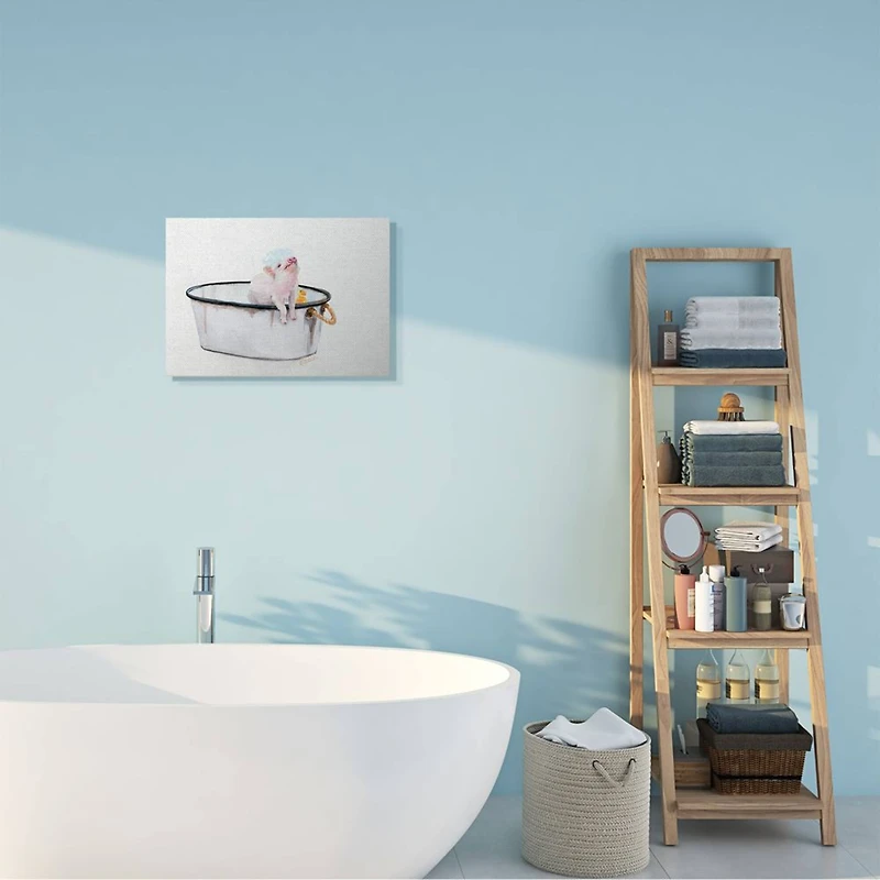 Stupell Industries Piggy Bath with Rubber Ducky Adorable Farm Animal Canvas Wall Art