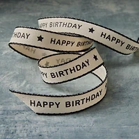 5/8" x 7yd. Black Happy Birthday Faux Linen Ribbon by Celebrate It® Classic