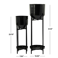 Black Metal Modern Planter, Set of 2" 31", 24"