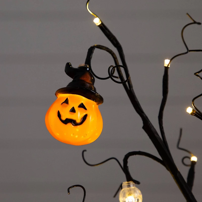 3ft. Pre-Lit Artificial Halloween Pumpkins and Skulls Ornament Tree with 48 Warm White LED Lights