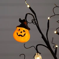 3ft. Pre-Lit Artificial Halloween Pumpkins and Skulls Ornament Tree with 48 Warm White LED Lights