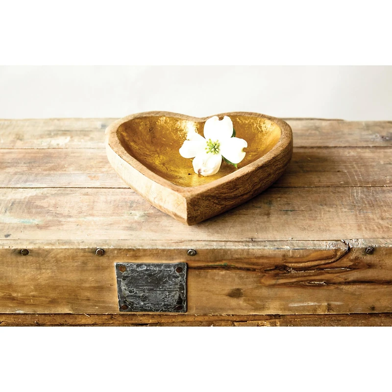 Hello Honey® 8" Mango Wood Heart Tray with Gold Leaf Interior
