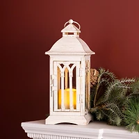 12.25" Ivory Metal Lantern with LED Candle