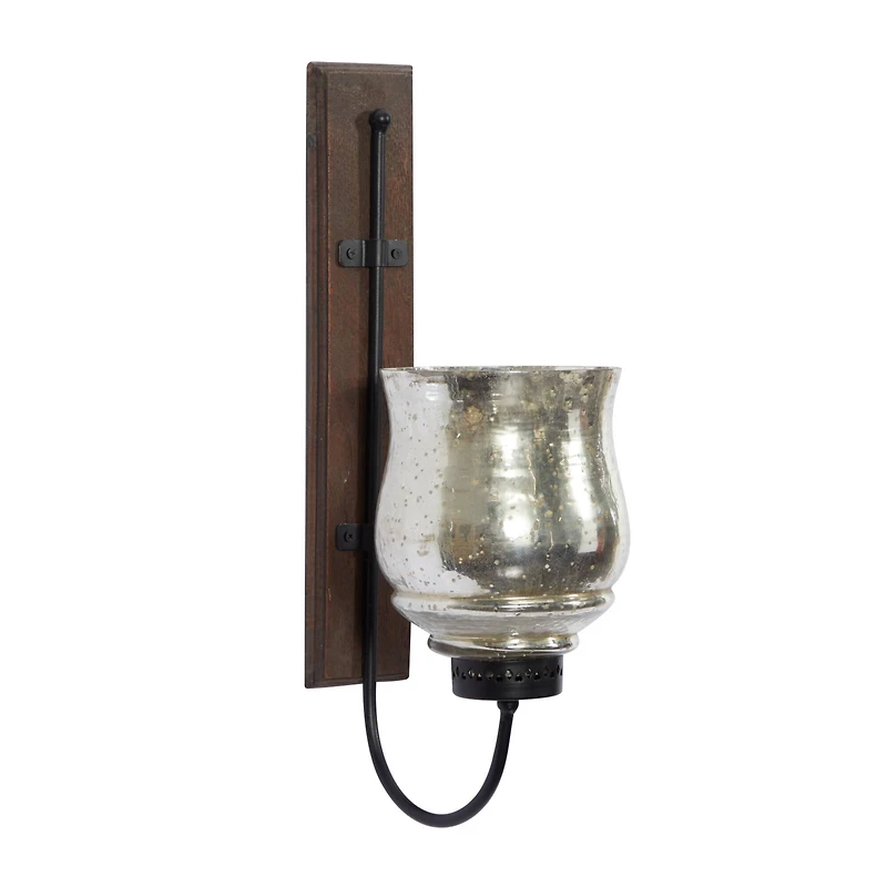 Brown Mango Wood Traditional Candle Wall Sconce, 21" x 9" x 4"
