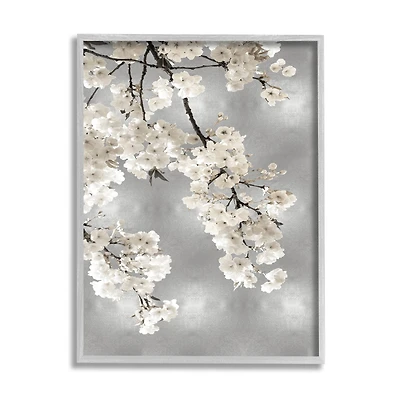 Stupell Industries Spring Blossoms White Flowers Tree Branch in Gray Frame Wall Art