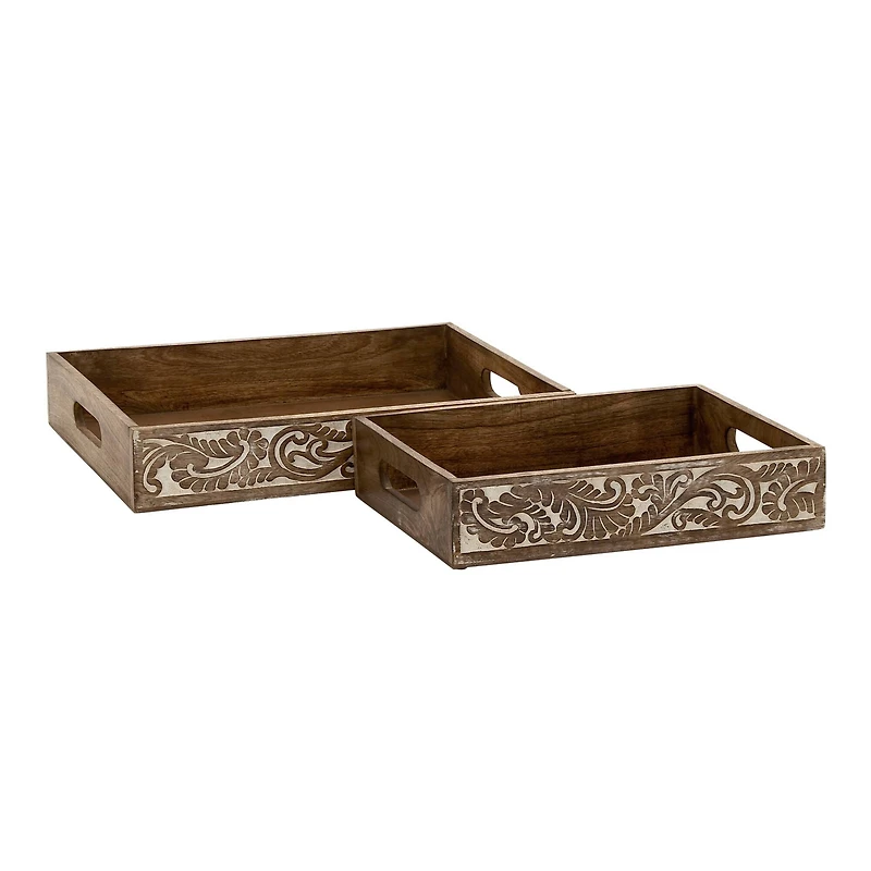 Brown Mango Wood Traditional Tray Set