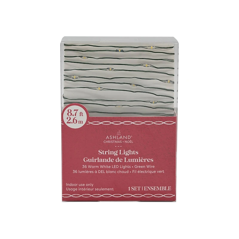 36ct. Warm White LED Bead String Lights on Green Wire by Ashland®