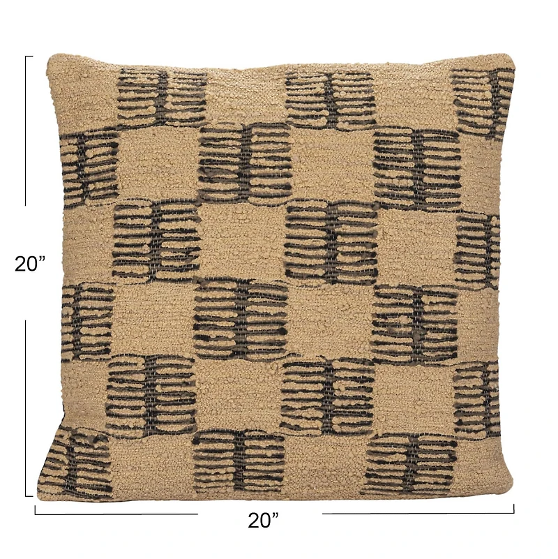 Hello Honey® 20" x 20" Brown & Tan Checkered Indoor & Outdoor Hand-Woven Fabric Pillow