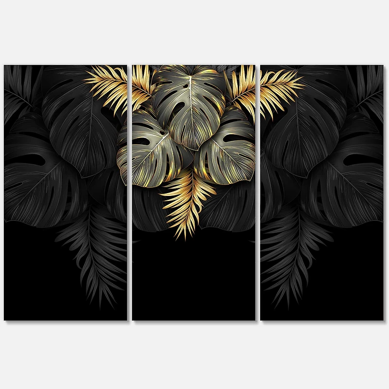 Designart - Black and Gold Tropical Leaves IV