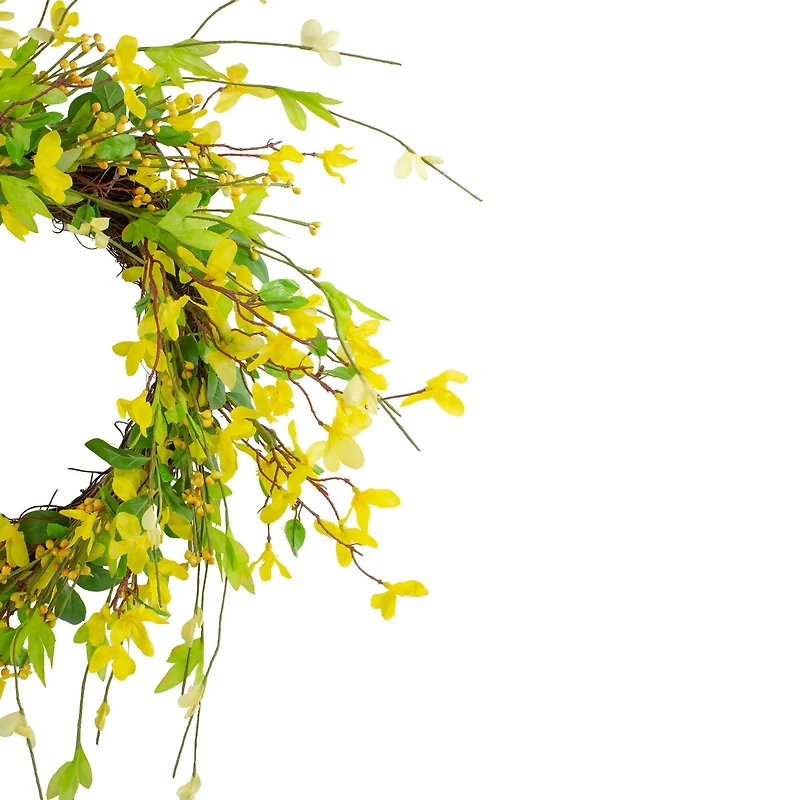 20" Yellow Forsythia & Leaves Artificial Spring Floral Wreath