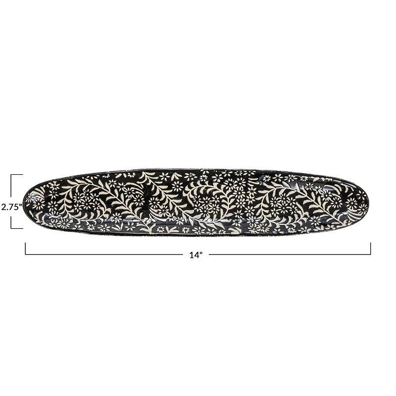 Hello Honey® 14" Black Wax Relief Botanicals Stoneware Platter