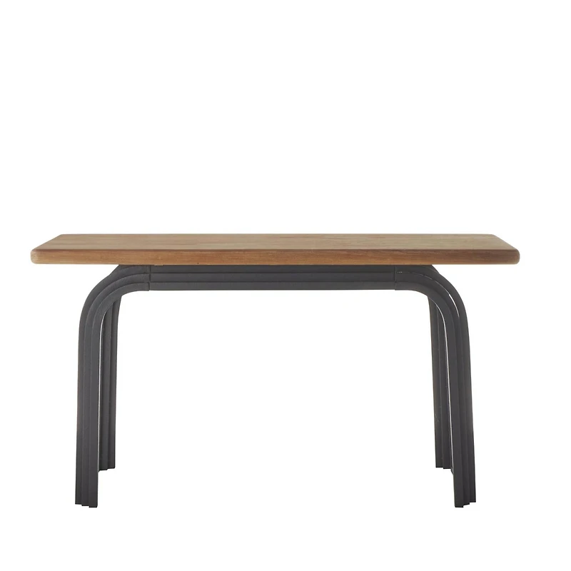 55" Black Metal Layered Arch Living Room Console Table with Brown Tabletop