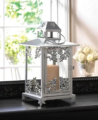 13" Silver Scrollwork Candle Lantern
