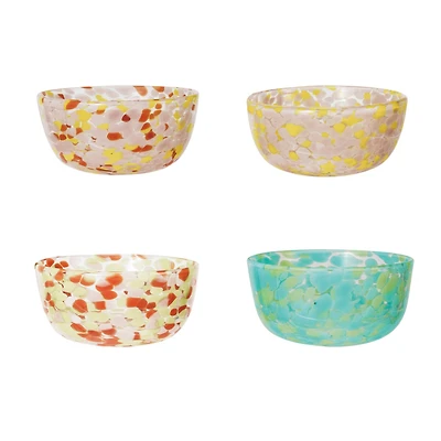 Hello Honey® 4.5" Multicolor Round Glass Bowls with Pattern Design Styles, 4ct.