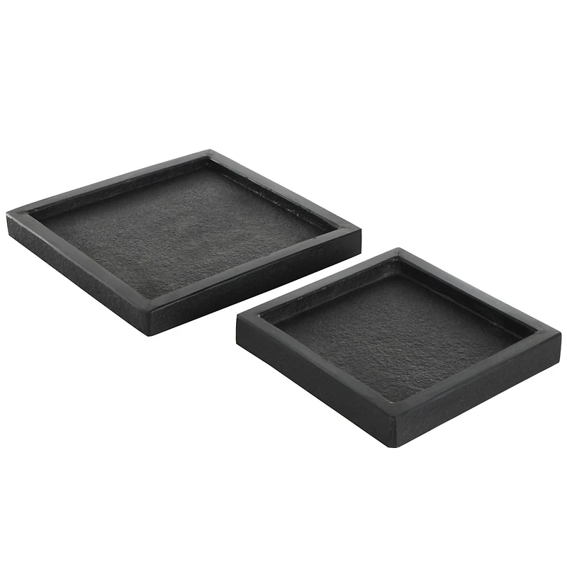 Black Marble Minimalistic Textured Square Trays, 2ct.