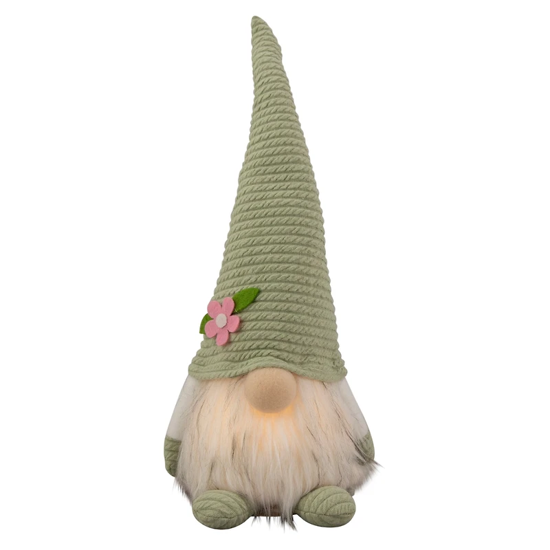 12" Lighted Green Spring Gnome with Flower Hat