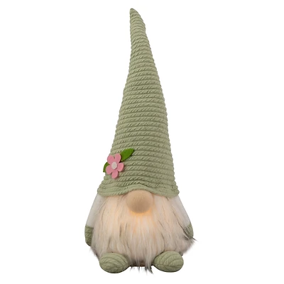 12" Lighted Green Spring Gnome with Flower Hat