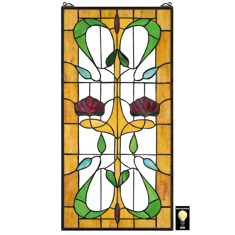 Design Toscano 31" Ruskin Rose Two Flower Tiffany-Style Stained Glass Window Hanging Décor 