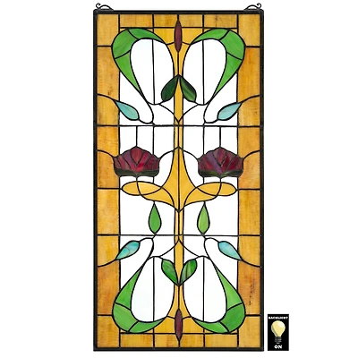 Design Toscano 31" Ruskin Rose Two Flower Tiffany-Style Stained Glass Window Hanging Décor