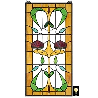 Design Toscano 31" Ruskin Rose Two Flower Tiffany-Style Stained Glass Window Hanging Décor 