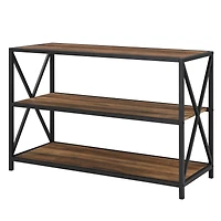 Walker Edison Rustic Oak X-Frame Industrial Wood Bookshelf