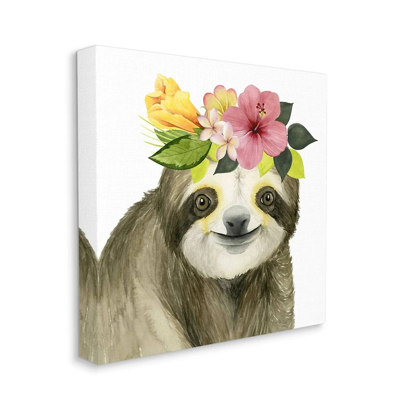 Stupell Industries Coachella Ready Sloth in Flower Crown Canvas Wall Art