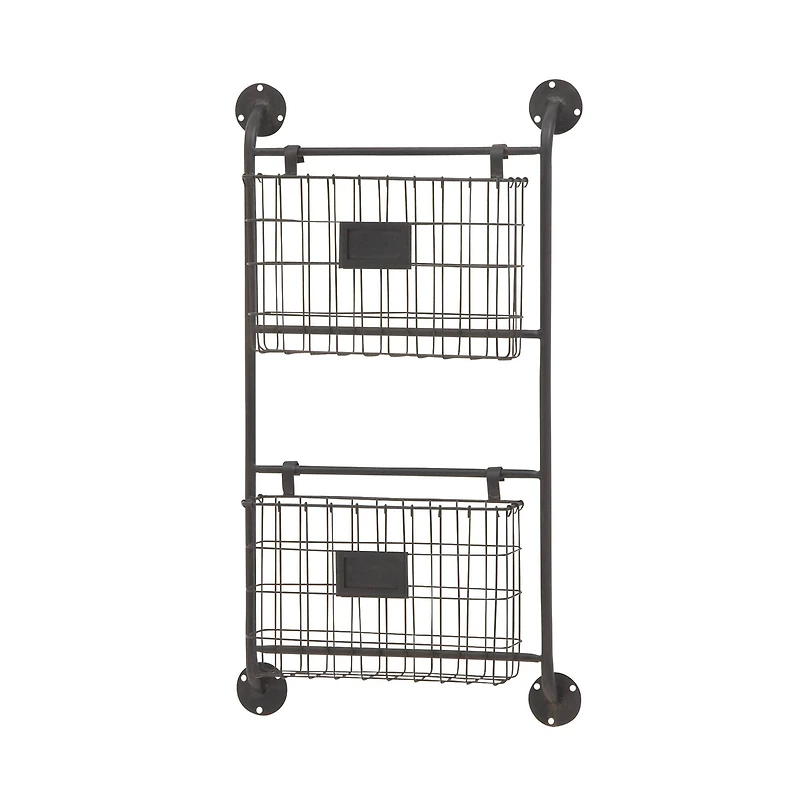 Black Metal Industrial Wall Mounted Magazine Rack